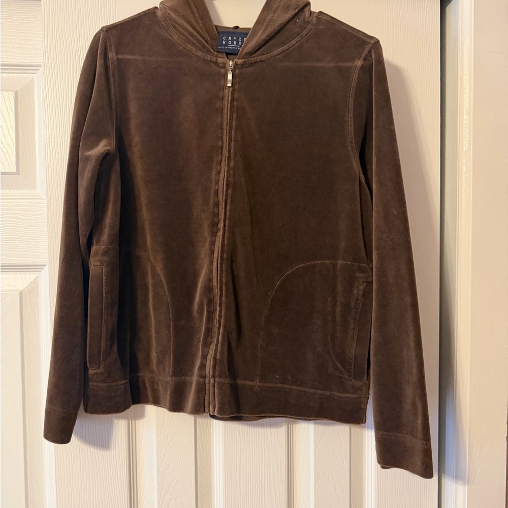 Liz Claiborne Crazy Horse Brown Velour Zip Hoodie